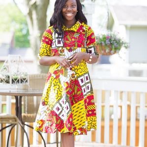African print A line Midi dress